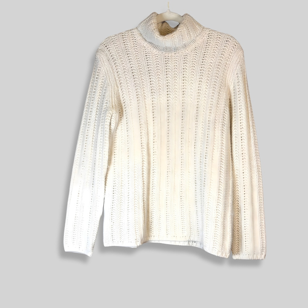 Ann Taylor Pullover Sweater Alpaca Blend Ribbed Fold-over Turtleneck Cream W M